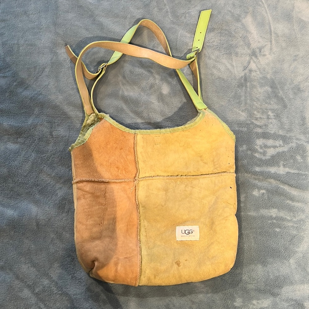 Green And Beige Patchwork Ugg Shoulder Bag - image 1